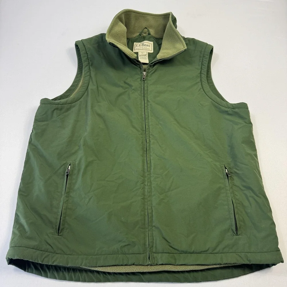 L.L. Bean Vest Mens LT Tall Green Fleece‎ Lined Full Zip Windbreaker Outdoor